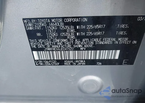 2018 Toyota Rav4 Xle from USA, damaged, VIN JTMRFREV4JD241522